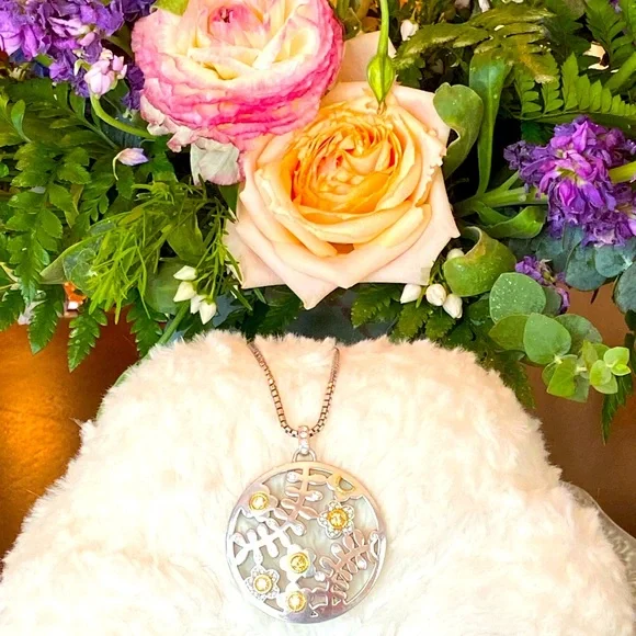 Brighton FRANCESCA Silver Champagne gold Flowers Necklace Bracelet Earrings RARE